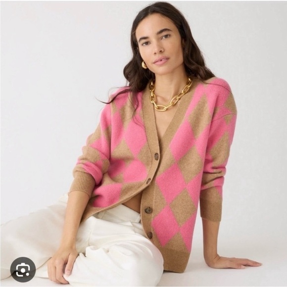 J. Crew Argyle V-Neck Cardigan Sweater in Supersoft Yarn - Picture 1 of 8